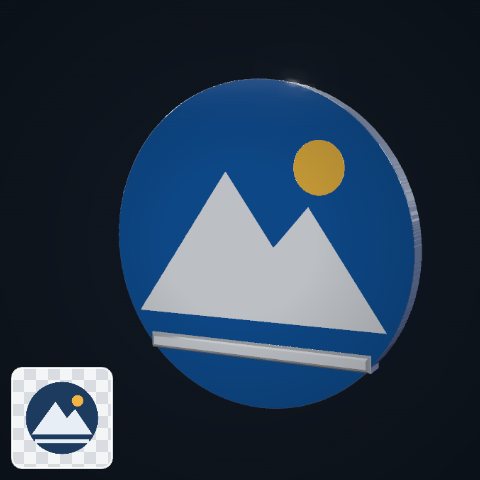 A flat-colour badge logo built in 3D: the circle, mountain and bar each have depth.